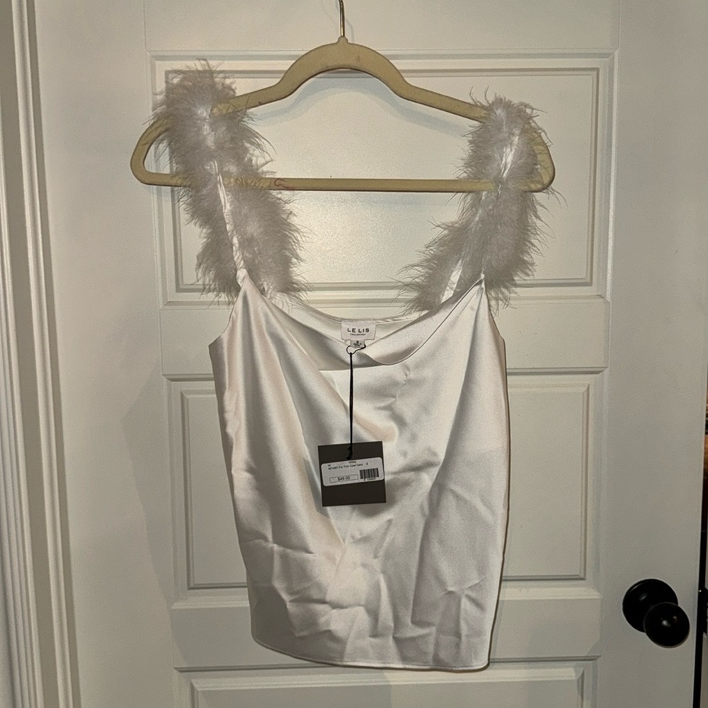 Le Lis Fur Trim Cowl Cami Top